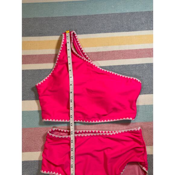 NWOT, Hot Pink One Shoulder Embroidered Bikini, Size Small - Picture 7 of 8